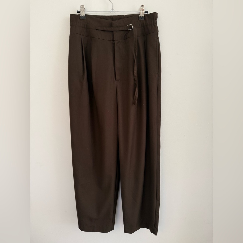 Source Unknown Brown Pleated Trouser with D-Ring Belt